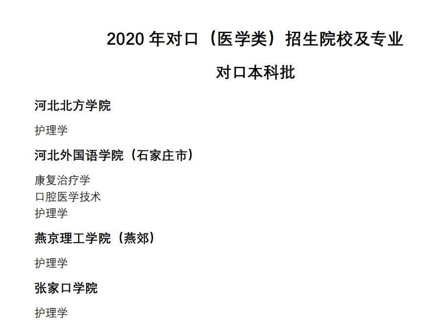 河北同仁医学院2021年中专对口大专本科学校计划